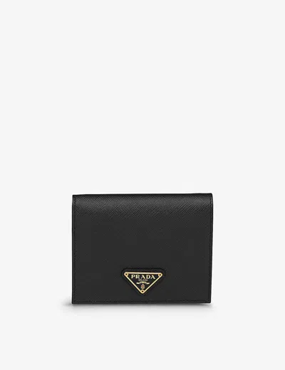 PRADA WOMENS BLACK LOGO-PLAQUE SMALL SAFFIANO LEATHER WALLET