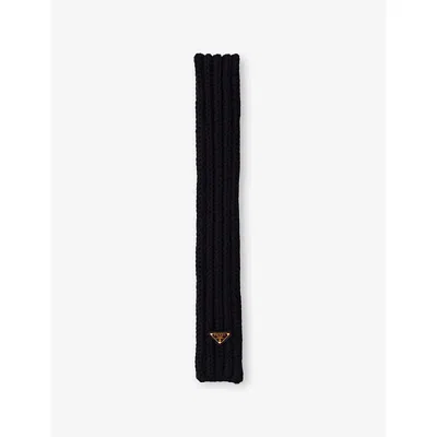 Prada Womens Black Logo-plaque Wool Scarf