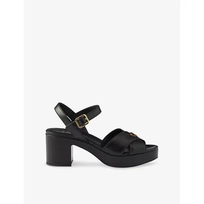 Prada Womens Black Logo-plaque Platform Leather Heeled Sandals Eur 41 / 8 Uk