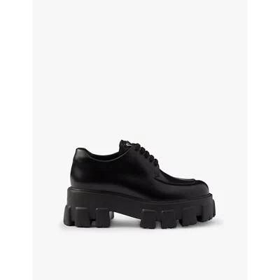 PRADA WOMENS BLACK MONOLITH BRUSHED LEATHER LACE-UP SHOES EUR 36 / 3 UK