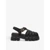Prada Womens Black Monolith Logo-plaque Chunky-sole Caged Crochet Sandals In Black