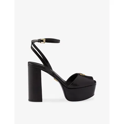 Prada Womens Black Nappa Leather Platform Sandals Eur 37.5 / 4.5 Uk