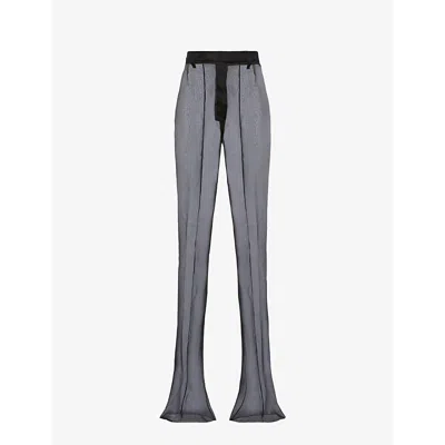PRADA WOMENS PRADA ORGANZA SEMI-SHEER FLARED-LEG HIGH-RISE SILK TROUSERS