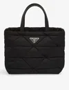 Prada Small Re-nylon Logo Plaque Top Handle Bag In Black