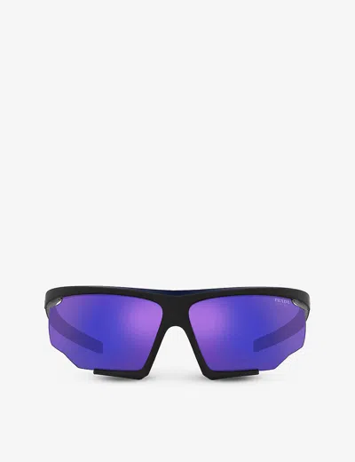 Prada Linea Rossa Womens Black Pr 07ys Tinted-lens Irregular-frame Nylon Sunglasses