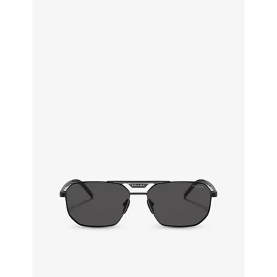 Prada Womens  Pr 14ys Rectangle-frame Metal Sunglasses In Black