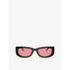 Prada Womens Black Pr 14ys Strawberry-lens Rectangle-frame Acetate Sunglasses