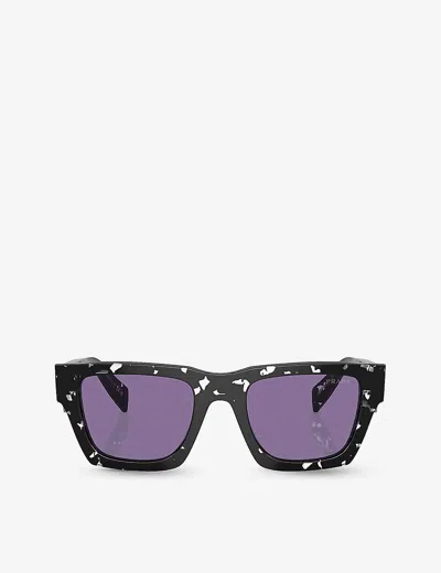 Prada Womens Black Pr A06s Rectangle-frame Acetate Sunglasses
