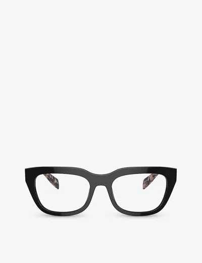 Prada Mens Black Pr A06v Rectangle-frame Tortoiseshell Acetate Optical Glasses
