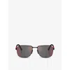 PRADA WOMENS BLACK PR A51S SQUARE-FRAME METAL SUNGLASSES