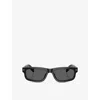 Prada Womens Black Pr B11s Rectangle-frame Acetate Sunglasses In Black