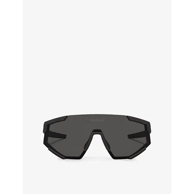 Prada Womens  Linea Rossa Ps 04ws Pillow-frame Nylon Sunglasses In Black