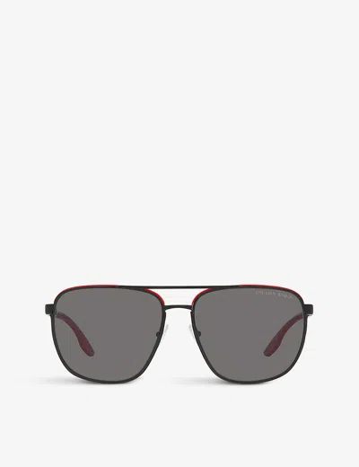 Prada Linea Rossa Womens Black Ps 50ys Aviator Metal Sunglasses