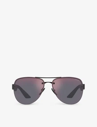 Prada Linea Rossa Womens Black Ps 55ys Pilot-frame Metal Sunglasses