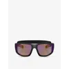 Prada Womens  Linea Rossa Ps A04s Rectangle-frame Nylon Sunglasses In Black