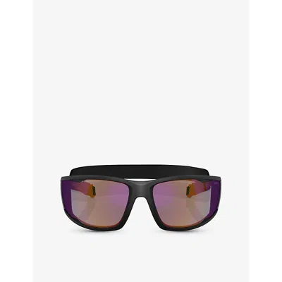 Prada Womens  Linea Rossa Ps A04s Rectangle-frame Nylon Sunglasses In Black