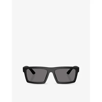 Prada Womens Ps A07s Polarised Rectangle-frame Acetate Sunglasses Black