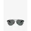 Prada Womens Ps A52s Polarised Pilot-frame Metal Sunglasses Black