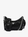Prada Womens Black Re-edition 2005 Crystal-embellished Satin Shoulder Bag In Black