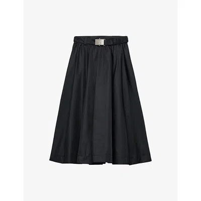 Prada Womens Black Re Nylon Belted Woven Midi Skirt