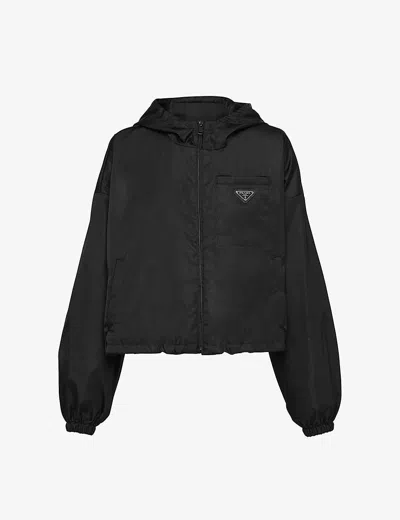 PRADA WOMENS BLACK RE-NYLON BRAND-PLAQUE NYLON HOODED JACKET