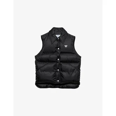 Prada Womens Black Re Nylon Collared Shell-down Gilet