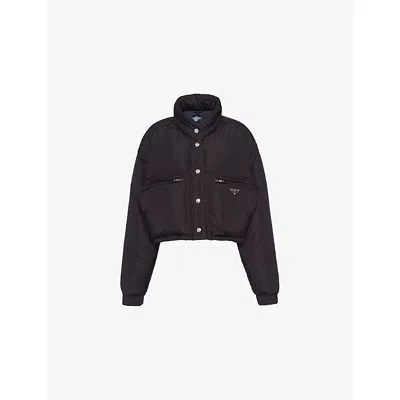 Prada Womens Black Re Nylon Cropped Padded Down Jacket