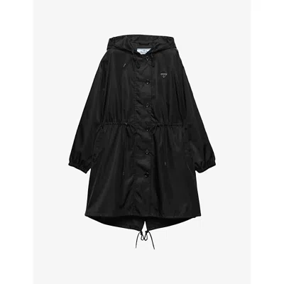 PRADA WOMENS BLACK RE NYLON HOODED WOVEN RAINCOAT