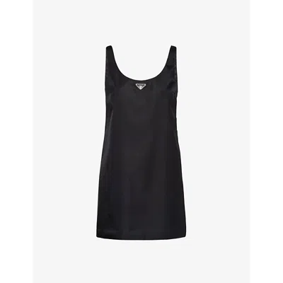 Prada Womens Black Re-nylon Logo-plaque Mini Dress