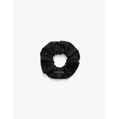 PRADA WOMENS BLACK RE-NYLON LOGO-PLAQUE WOVEN SCRUNCH