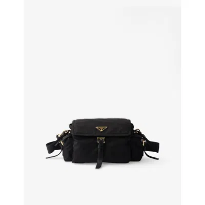 Prada Womens Black Re Nylon Medium Woven Shoulder Bag