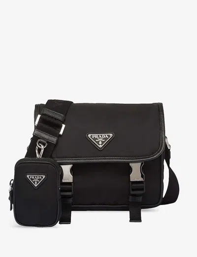 Prada Re-nylon And Saffiano Leather Shoulder Bag In Black