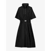 Prada Nylon Dress With Belted Waist And Flared Skirt In Black