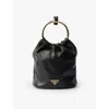 Prada Mini Logo Plaque Leather Bucket Bag In Black