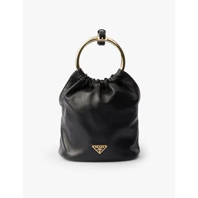PRADA WOMENS BLACK REFINED-HANDLE NAPPA LEATHER MINI BUCKET BAG