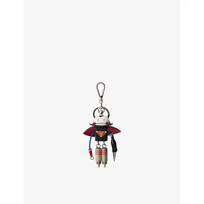 Prada Womens  Robot Saffiano Leather Bag Charm In Black