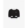 Prada Bicolor Cropped Knit Sweater In Black
