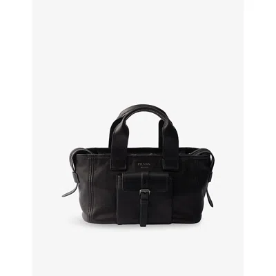 Prada Womens Black Route Medium Leather Tote Bag In Purple