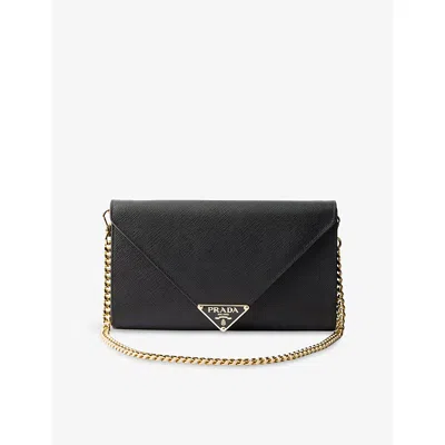 Prada Womens Black Saffiano Leather Envelope Clutch Bag