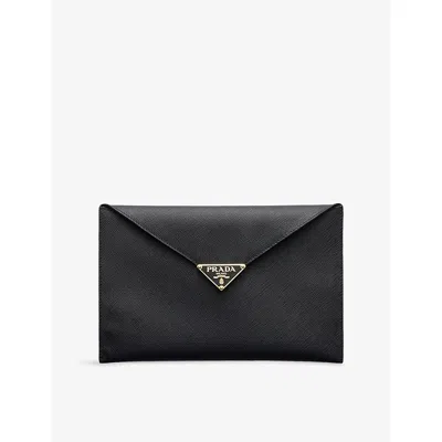 Prada Womens Black Saffiano Leather Envelope Clutch Bag