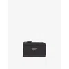 Prada Triangle-logo Leather Keychain In Black