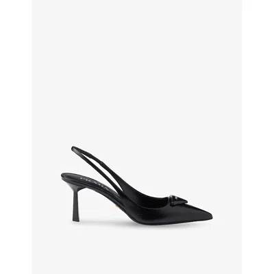 Prada Womens Black Saffiano Sling-back Patent-leather Heeled Courts Eur 38.5 / 5.5 Uk