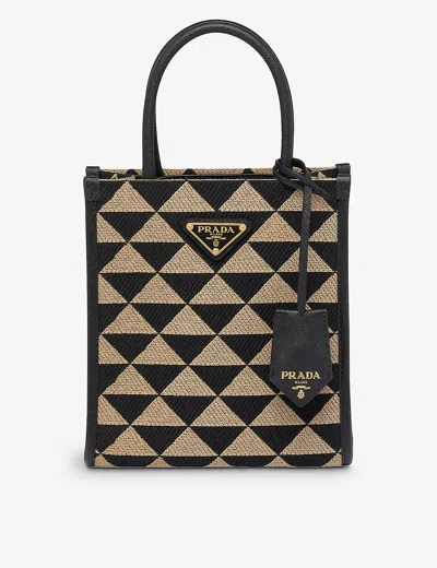 Prada Womens Black Symbole Mini Woven Tote Bag