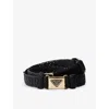 Prada Womens Black Triangle-buckle Raffia-effect Woven Belt In Black