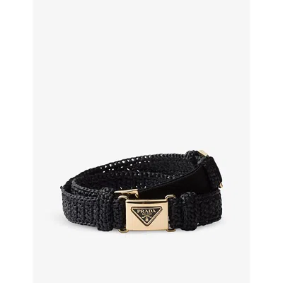 PRADA WOMENS BLACK TRIANGLE-BUCKLE RAFFIA-EFFECT WOVEN BELT