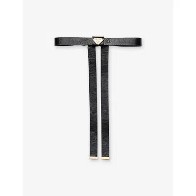 Prada Womens Black Triangle-logo Leather Hair Clip