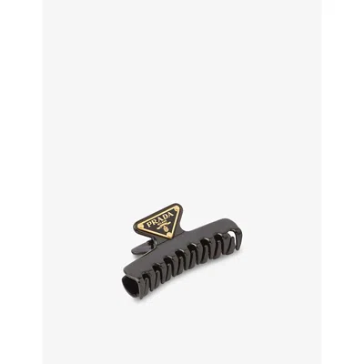 Prada Womens Black Triangle-logo Metal Brass Claw Clip