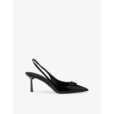 PRADA WOMENS PRADA TRIANGLE-LOGO PATENT-LEATHER SLINGBACK COURTS