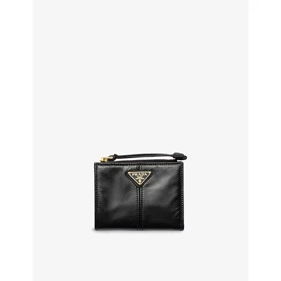 Prada Womens  Triangle-logo Small Leather Wallet In Black