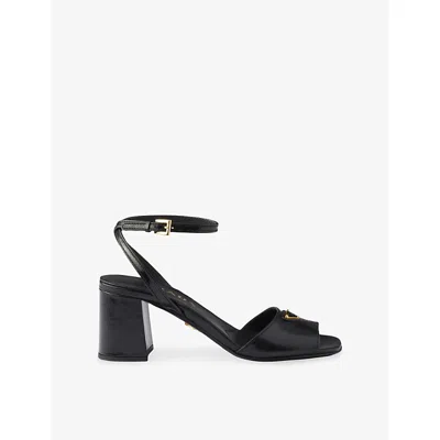 Prada Womens Black Triangle-logo Leather Heeled Sandals Eur 37.5 / 4.5 Uk